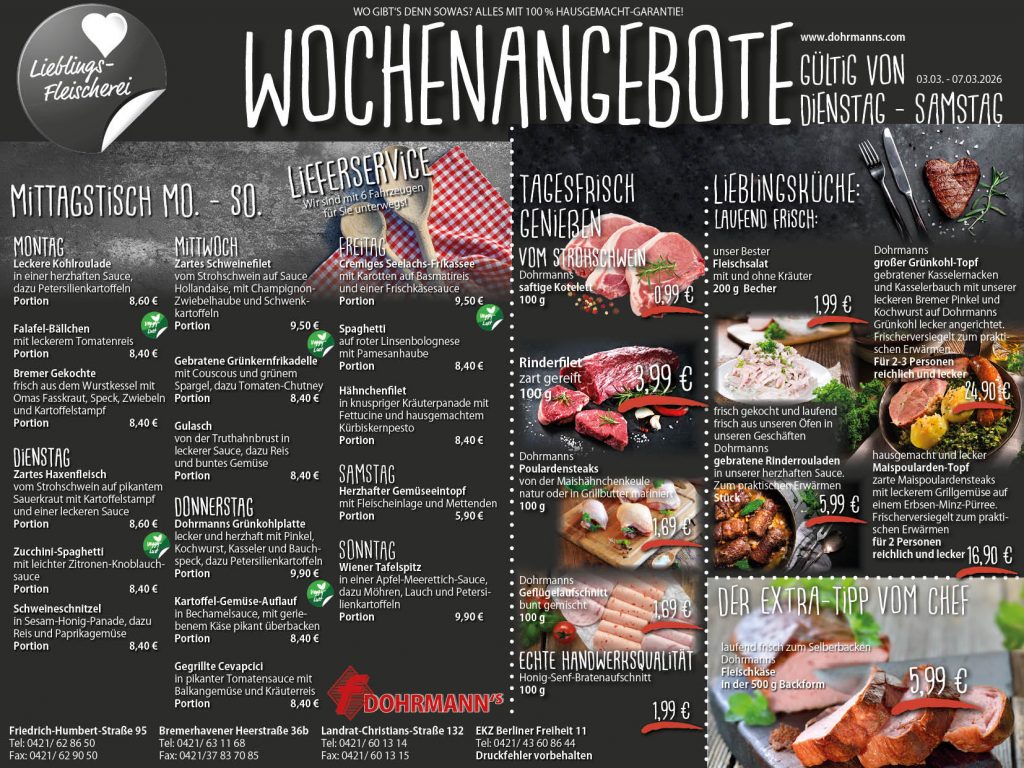 Dohrmanns Fleischerei Bremen Wochenangebote