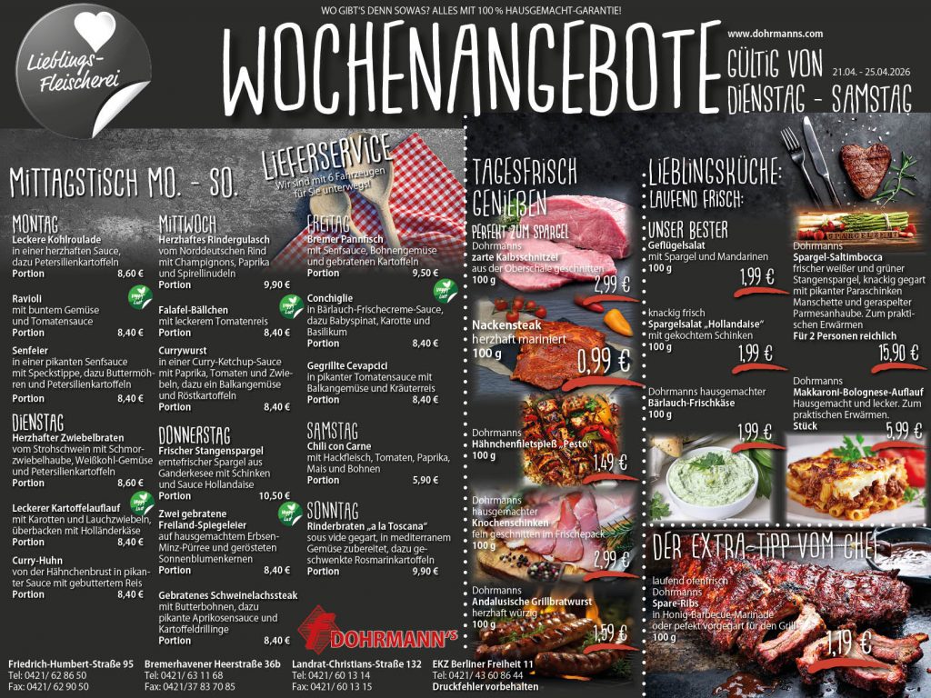 Dohrmanns Fleischerei Bremen Wochenangebote