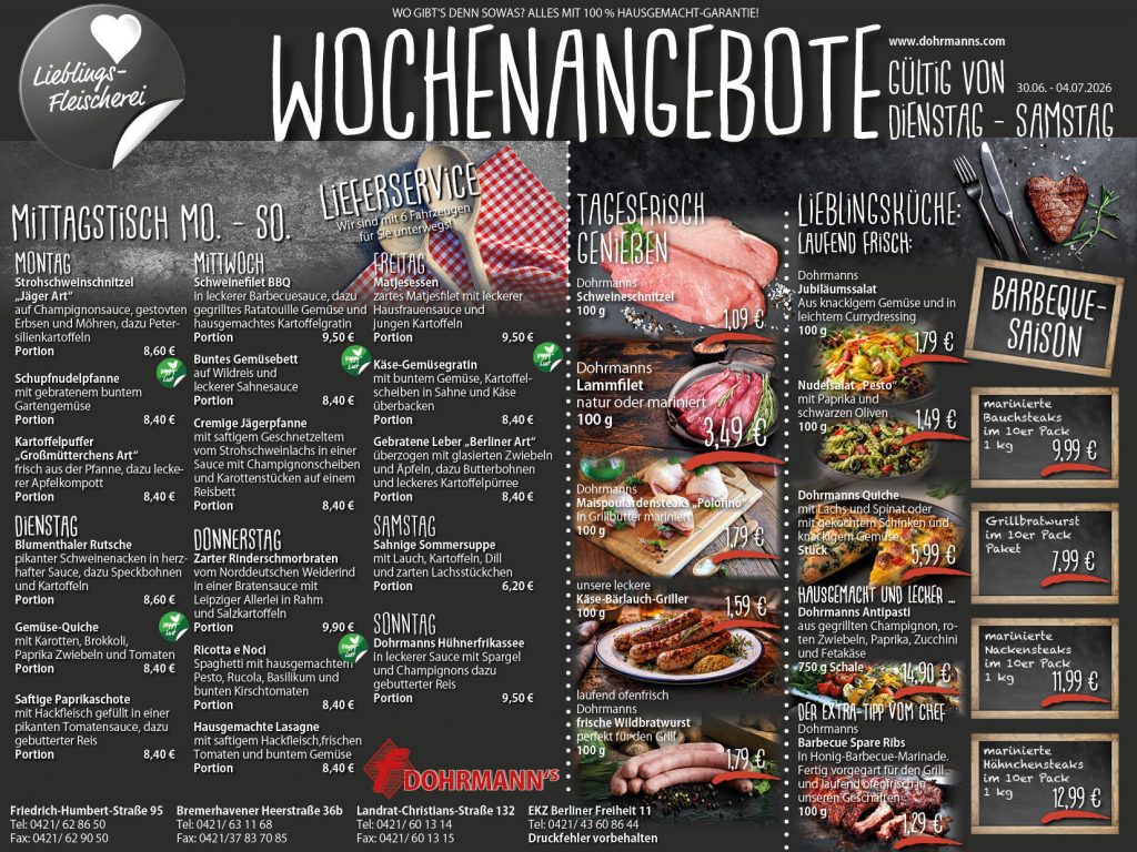 Dohrmanns Fleischerei Bremen Wochenangebote