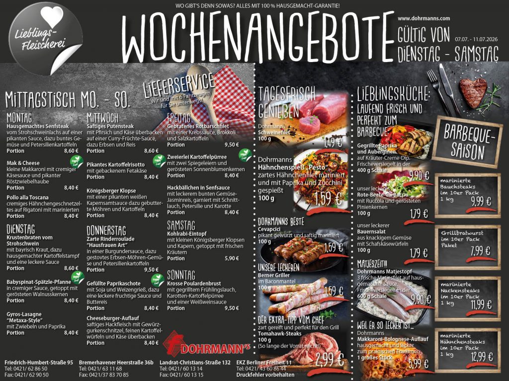 Dohrmanns Fleischerei Bremen Wochenangebote