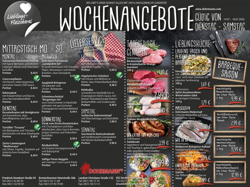 Dohrmanns Fleischerei Bremen Wochenangebote