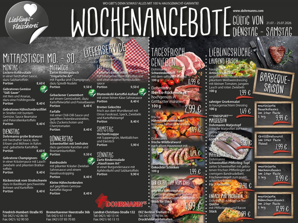 Dohrmanns Fleischerei Bremen Wochenangebote