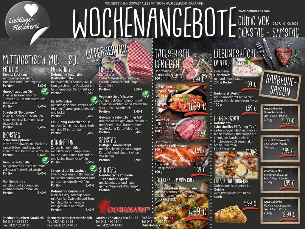 Dohrmanns Fleischerei Bremen Wochenangebote