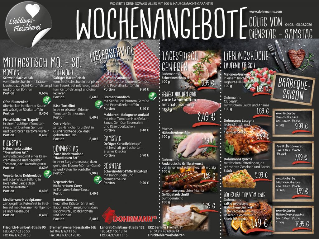 Dohrmanns Fleischerei Bremen Wochenangebote