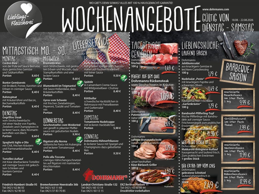 Dohrmanns Fleischerei Bremen Wochenangebote