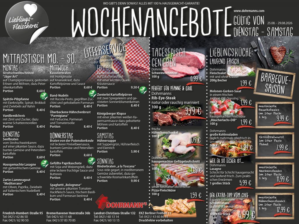 Dohrmanns Fleischerei Bremen Wochenangebote
